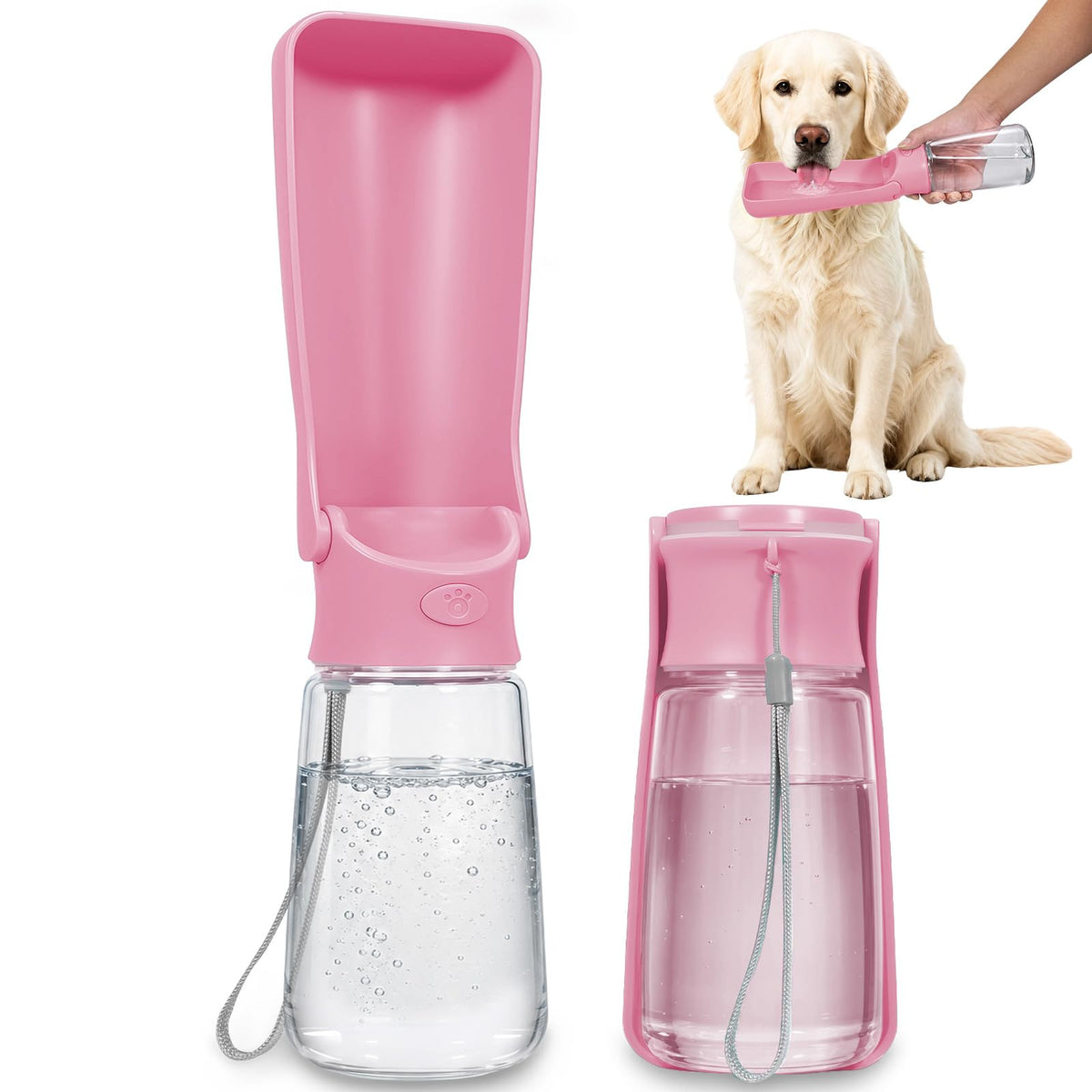Foldable Dog Water Bottle, 12 oz Portable Pet Dispenser (Green)