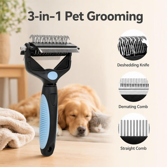 3-in-1 Pet Grooming Tool Dematting Comb Undercoat Rake Deshedding Brush