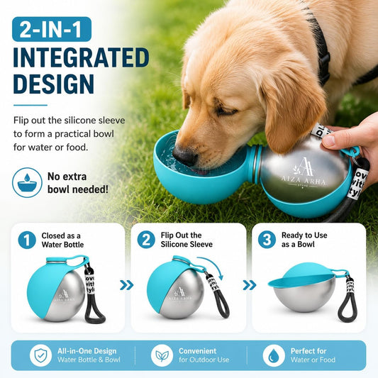 2 in 1 Portable Tumbler for Dogs, 2026 New 10oz Stainless Steel Dog Water Bottle with Silicone Foldable Bowl, Leak-Proof Portable Small Dog Water Bottle for Walking, Hiking & Travel (Blue)