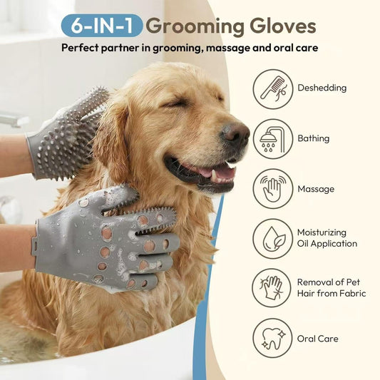 Pet Grooming Gloves for Cats & Dogs, Silicone Pet Hair Removal Glove for Bathing, Shedding & Massage, Gentle Cat & Dog Grooming Glove for Long & Short Hair Pets(Grey-Large)