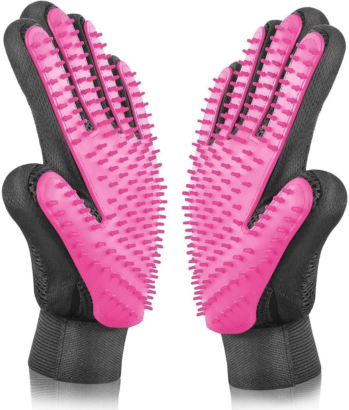 Pet Grooming Glove - Gentle Deshedding Brush Glove - Efficient Pet Hair Remover Mitt - Massage Tool with Enhanced Five Finger Design - Perfect for Dogs & Cats with Long & Short Fur (Black)