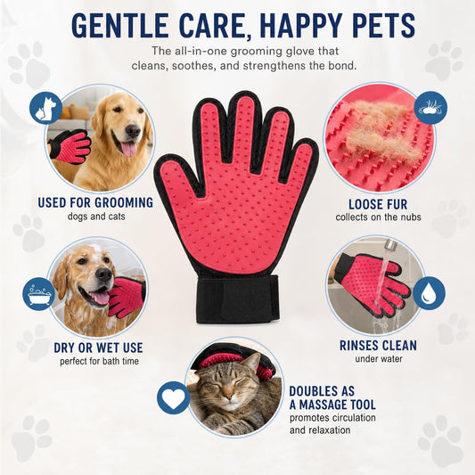 Pet Grooming Glove for Dogs and Cats, Deshedding Hair Remover Brush Mitt with Silicone Tips, Gentle Massage Tool, 1 Pair (Left and Right Hand) (Pink)