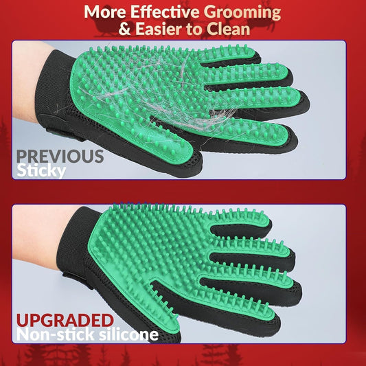 Pet Hair Removal Glove with 255 Silicone Tips for Dogs & Cats, Right Green