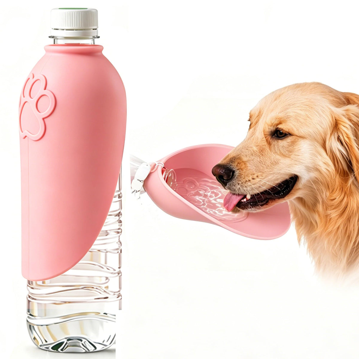 Portable Dog Water Bottle Attachment, Foldable Dog Water Bowl for Walks