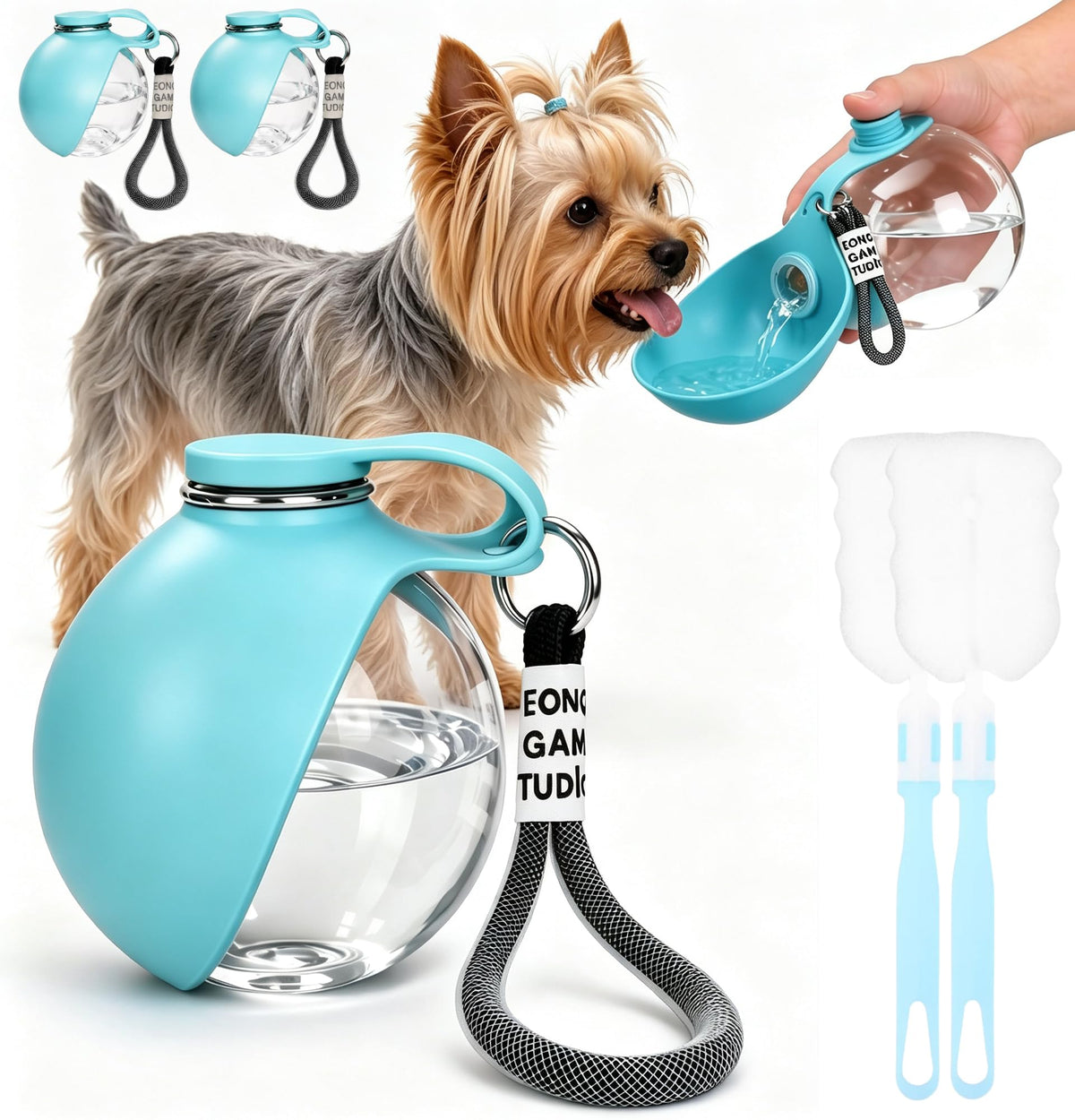 2PACK 2 in 1 Portable Dog Water Bottle with Silicone Bowl 10oz, Plastic