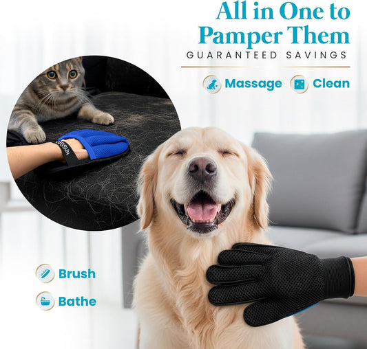 Cat Grooming Kit for Shedding – Deshedding Gloves + Self-Cleaning Mitt