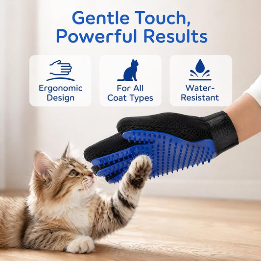 Pet Hair Remover, Pet Grooming Gloves for Dogs & Cats, Cat Grooming & Dog Bath Glove, Gentle Deshedding Brush Mitt for Long, Short or Curly Hair, Adjustable Five-Finger Massage Design,1 Pack