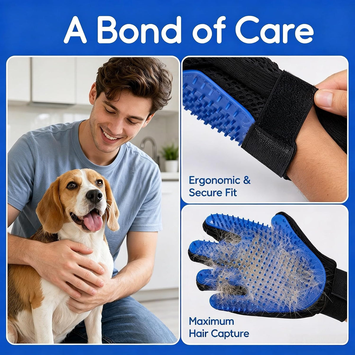 Pet Hair Remover, Pet Grooming Gloves for Dogs & Cats, Cat Grooming & Dog Bath Glove, Gentle Deshedding Brush Mitt for Long, Short or Curly Hair, Adjustable Five-Finger Massage Design,1 Pack