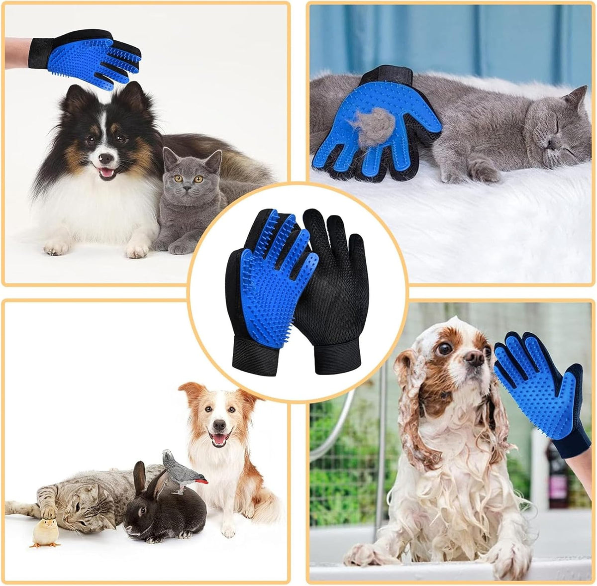 Pet Grooming Gloves for Cats and Dogs 1 Pair 2-in-1 Deshedding Brush and Massage Mitt Efficient Hair Remover Glove for Shedding and Bathing Safe for All Breeds Deep Blue
