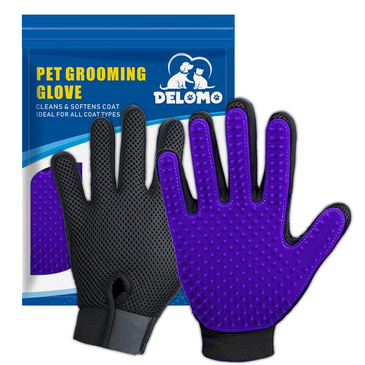 Pet Hair Removal Glove with 255 Silicone Tips for Dogs & Cats, 1 Pair Pink