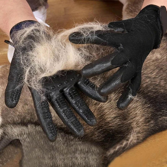 Dog Grooming Gloves – Shedding Gloves for Dogs, Cats & Horses – Pet Grooming Glove & Hair Remover – Dog Brush Glove for Bathing, Deshedding & Massage Mitt– Adjustable Fit (Blue&Black)