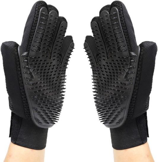 Pet Grooming Glove - Gentle Deshedding Brush Glove - Efficient Pet Hair Remover Mitt - Massage Tool with Enhanced Five Finger Design - Perfect for Dogs & Cats with Long & Short Fur (Black)