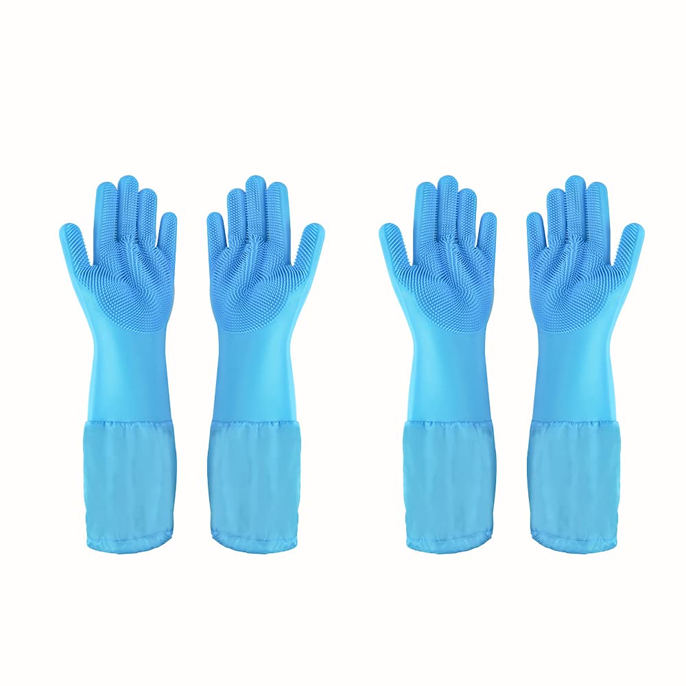Pet Grooming Gloves Pet Hair Remover Cat, Dog Washing Gloves Silicone Heat Resistant Cleaning Gloves with High-Density Teeth Grooming Gloves for Dogs, Cats, Horses, Rabbits (1 Pair - Blue)