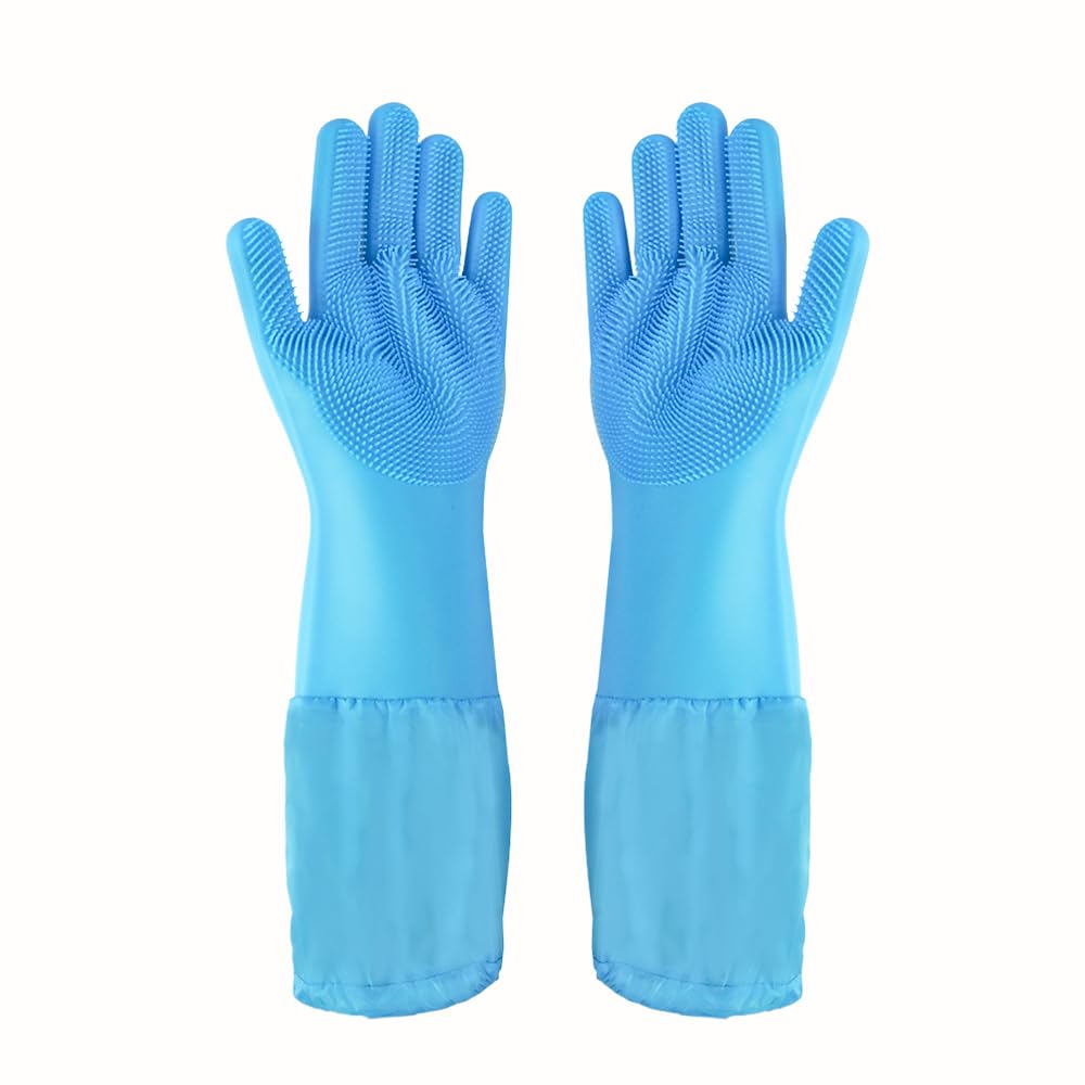Pet Grooming Gloves Pet Hair Remover Cat, Dog Washing Gloves Silicone Heat Resistant Cleaning Gloves with High-Density Teeth Grooming Gloves for Dogs, Cats, Horses, Rabbits (1 Pair - Blue)