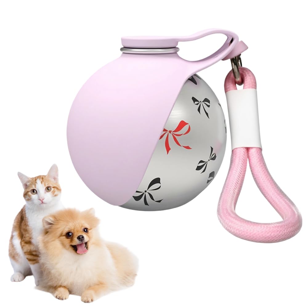Portable Pet Water Bottle, 285ml/10 Oz Stainless Steel Compact Dog Drinking Bottles Leak Proof Cat Travel Water Bottles with Foldable Silicone Bowl for Outdoor Walking Hiking