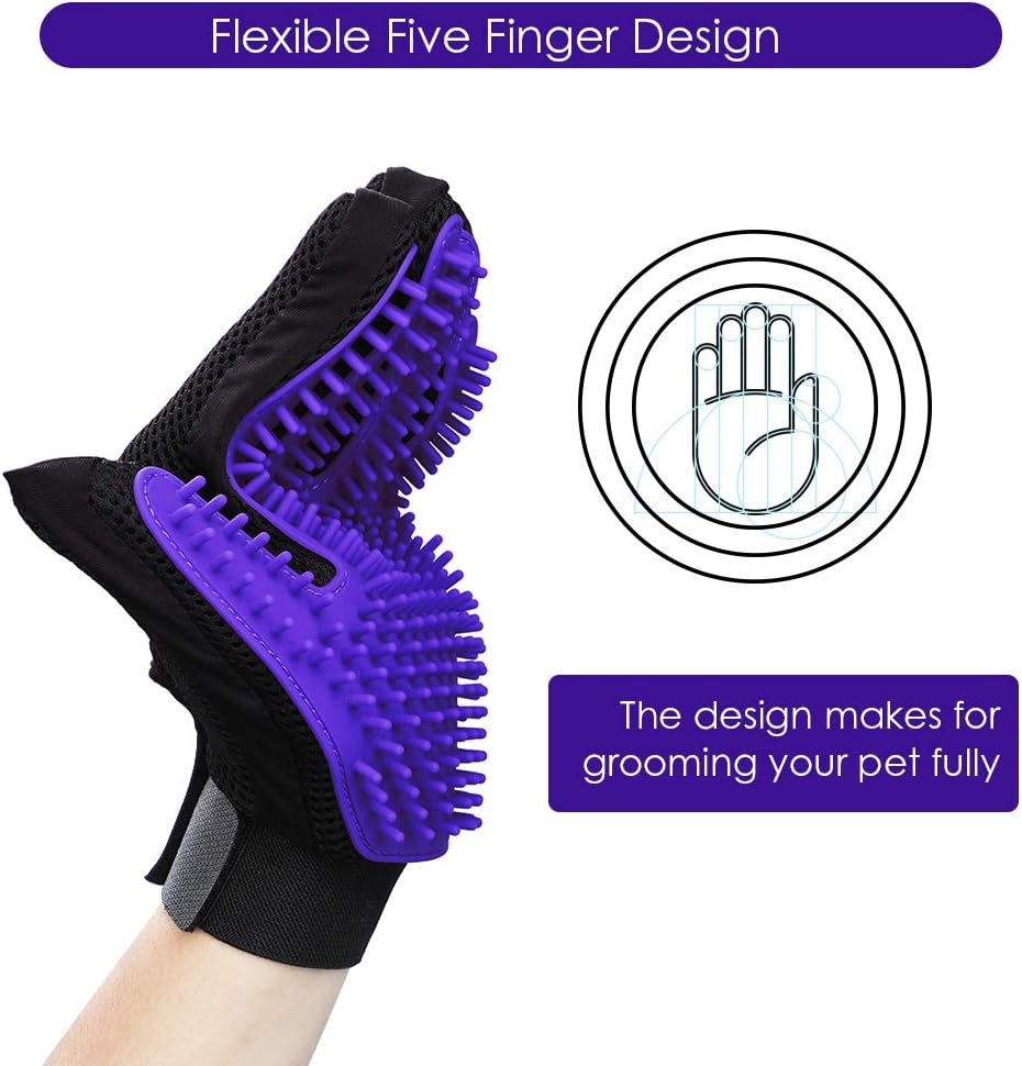 Pet Hair Removal Glove with 255 Silicone Tips for Dogs & Cats,1 Pair Purple