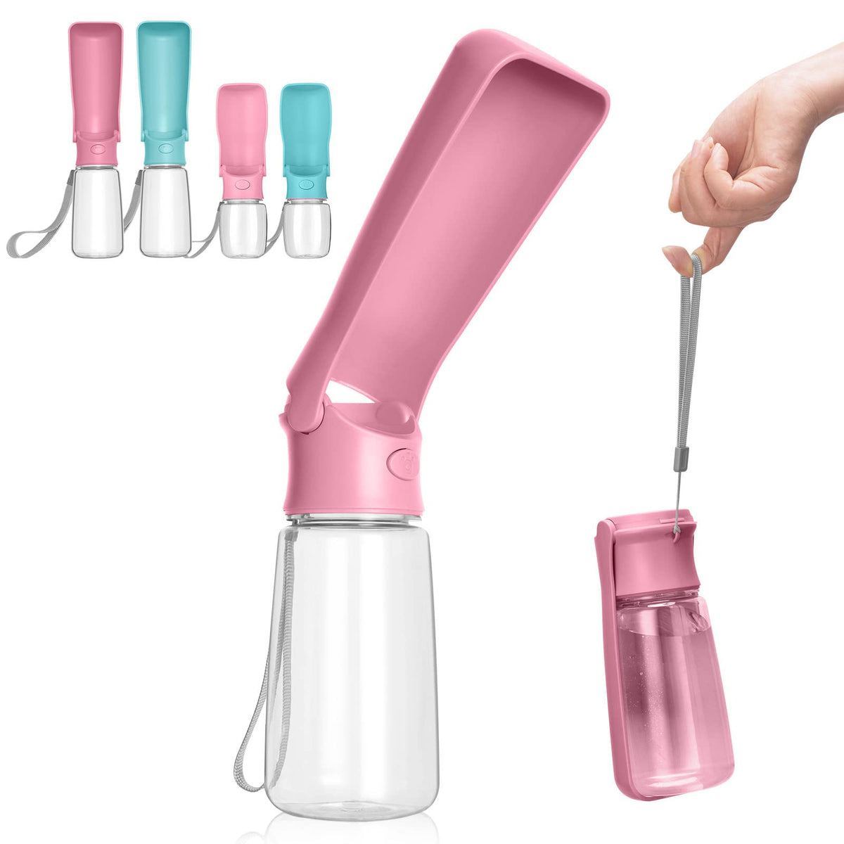 Portable Dog Water Bottle, Foldable Dog Water Bottle Leak Proof Dispenser for Puppy Small Medium Large Dogs, Pet Drink Cup for Walking Hiking Traveling(Pink,12oz)