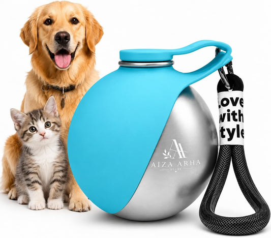 2 in 1 Portable Tumbler for Dogs, 2026 New 10oz Stainless Steel Dog Water Bottle with Silicone Foldable Bowl, Leak-Proof Portable Small Dog Water Bottle for Walking, Hiking & Travel (Blue)