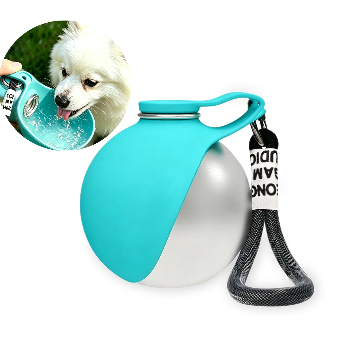 Dog Water Bottle Portable, 2in1 Round Foldable Water Bowl for Dogs Pink PET