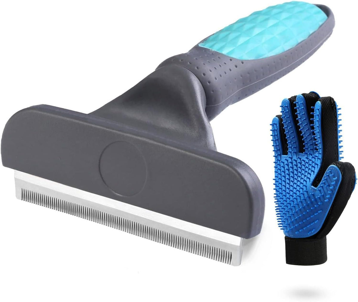 2PCS Pet Grooming Brush Set, Undercoat Deshedding Tool & Double-Sided Silicone Glove for Dogs, Cats & Horses - Gentle & Effective Loose Hair Removal, Shedding Reduction