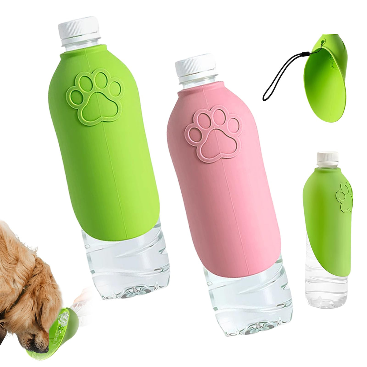 Dog Portable Water Bottle,Foldable Dog Water Bowl for Walks，Green