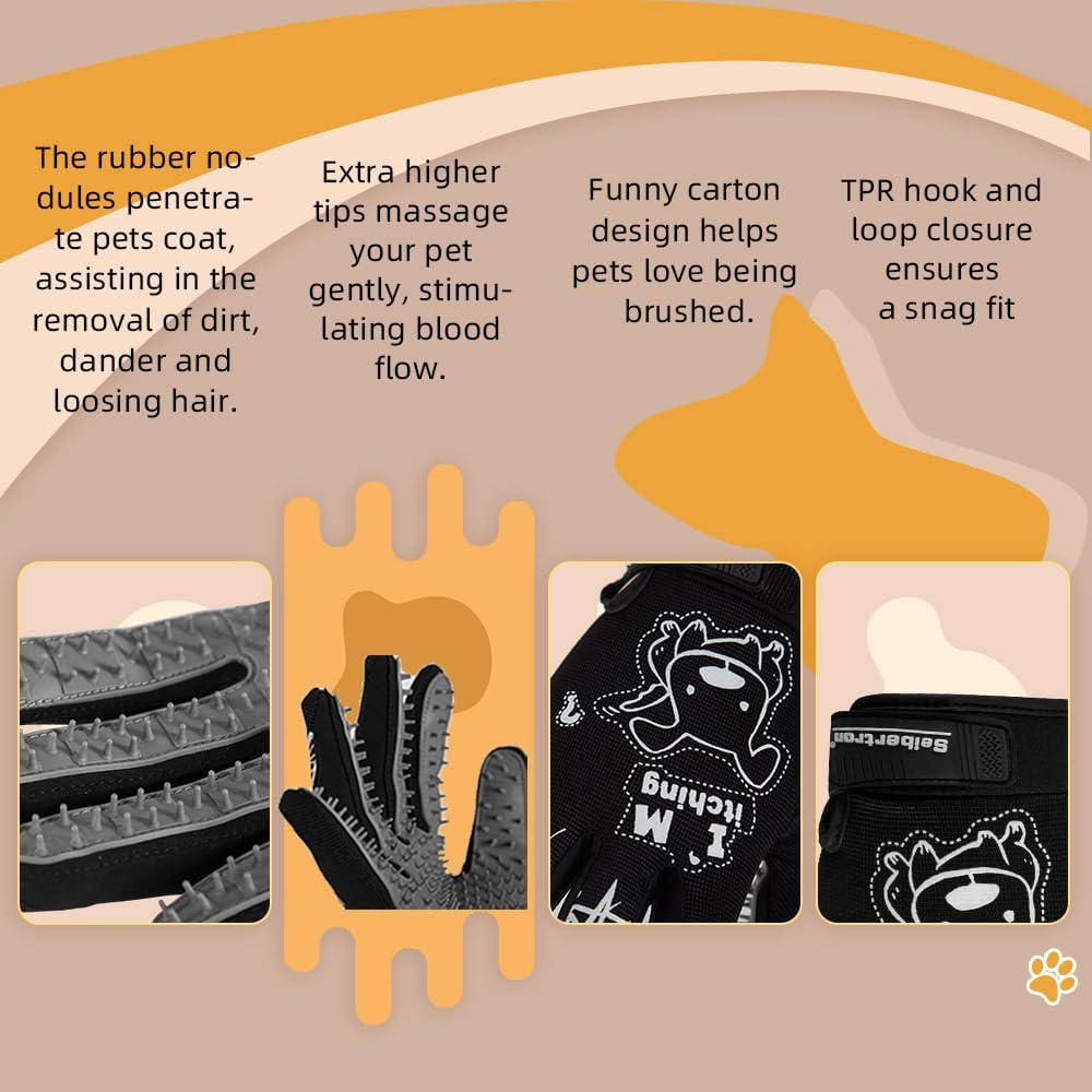 Seibertron Patented P.G.M.G-1 Pet Hair Remover/Deshedding Grooming Gloves Seven Sizes Fit All Works for Dogs, Horses, Cats and Other Animals Short Fur(1-Pair) Adult Black XS
