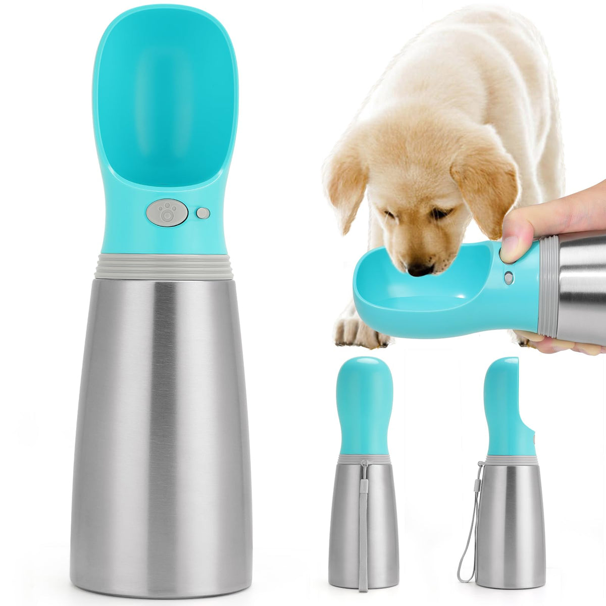 Portable Dog Water Bottle, 24 OZ Stainless Steel Pet Water Dispenser