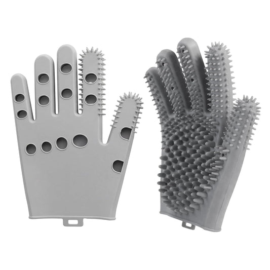 Pet Grooming Gloves for Cats & Dogs, Silicone Pet Hair Removal Glove for Bathing, Shedding & Massage, Gentle Cat & Dog Grooming Glove for Long & Short Hair Pets（Grey-Large）