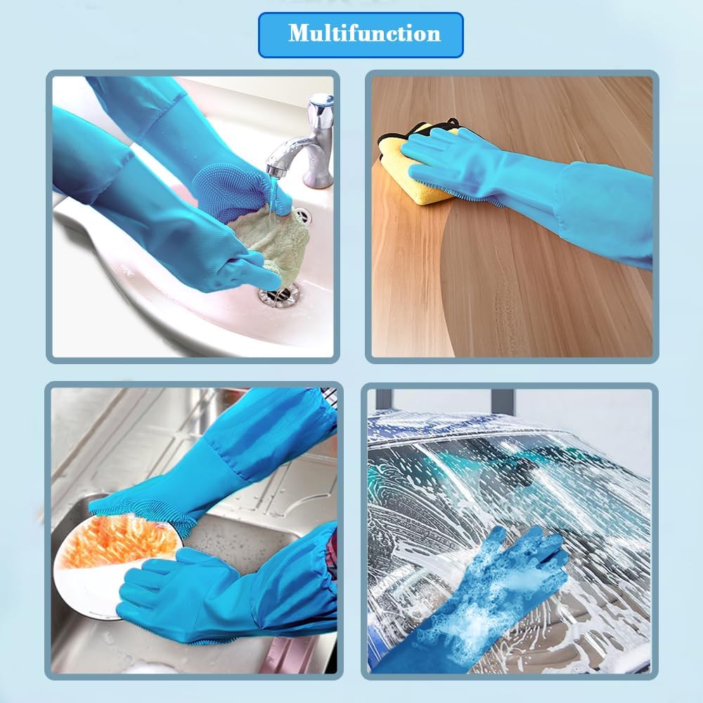Pet Grooming Gloves Pet Hair Remover Cat, Dog Washing Gloves Silicone Heat Resistant Cleaning Gloves with High-Density Teeth Grooming Gloves for Dogs, Cats, Horses, Rabbits (1 Pair - Blue)