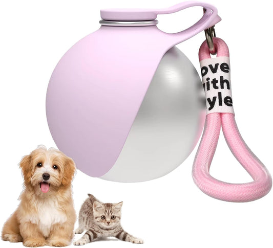 2in1 Portable Dog Water Bottle Portable,10oz Stainless Steel Leak Proof Pet Water Bottle Portable Dog Water Bottle Silicone Bowl,Outdoor Travel Water Bottle for Dogs Walking Hiking Camping, Pink
