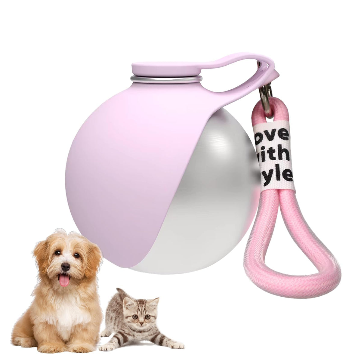 2 in 1 Portable Dog Water Bottle, 10oz Stainless Steel Leak Proof Pet Water Bottle with Foldable Silicone Bowl, Outdoor Travel Water Bottle for Dogs Walking Hiking Camping, 2 Pack Pink