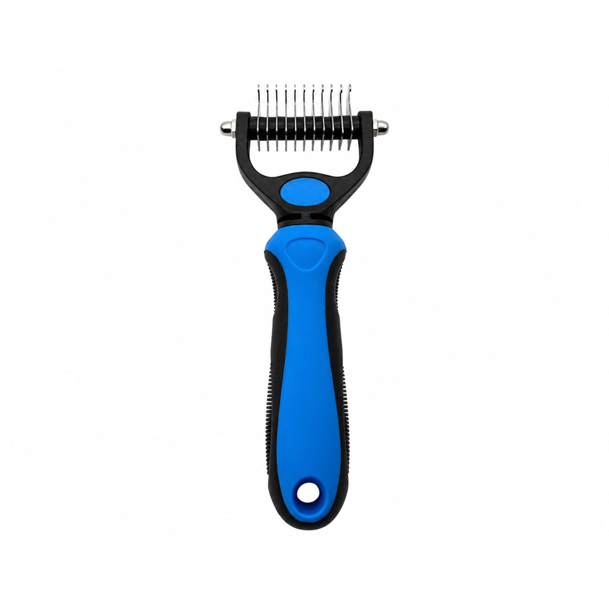 2-in-1 Undercoat Rake for Dogs & Cats, Double-Sided 9/17 Teeth Dematting Comb and Deshedding Brush for Long, Thick, Curly & Double Coats, Removes Loose Fur, Mats and Tangles（Blue-L)