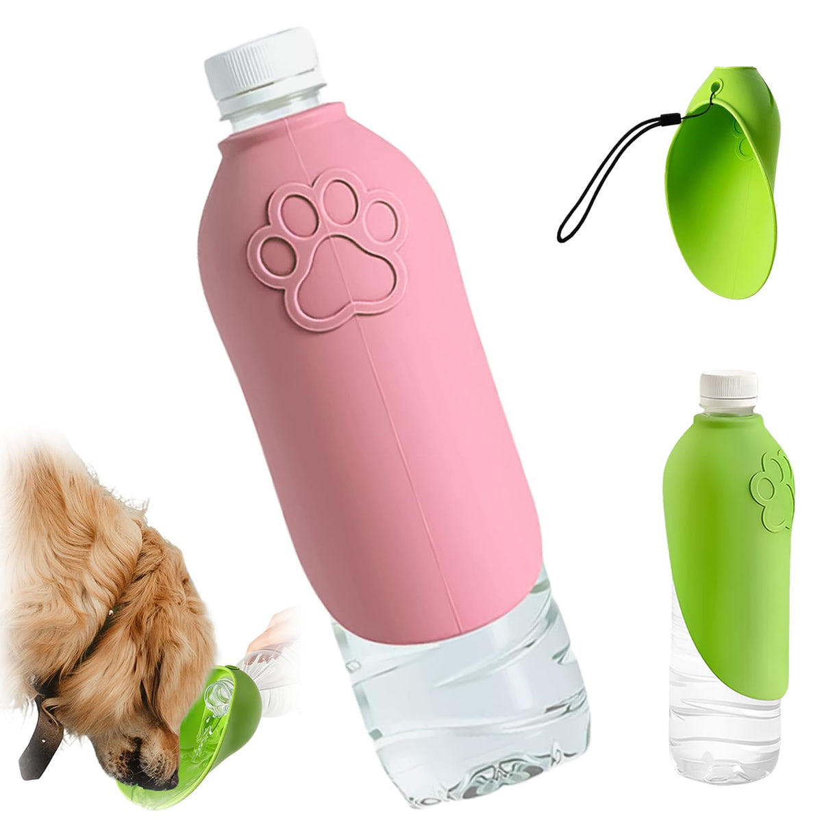 Dog Portable Water Bottle,Foldable Dog Water Bowl for Walks，Green