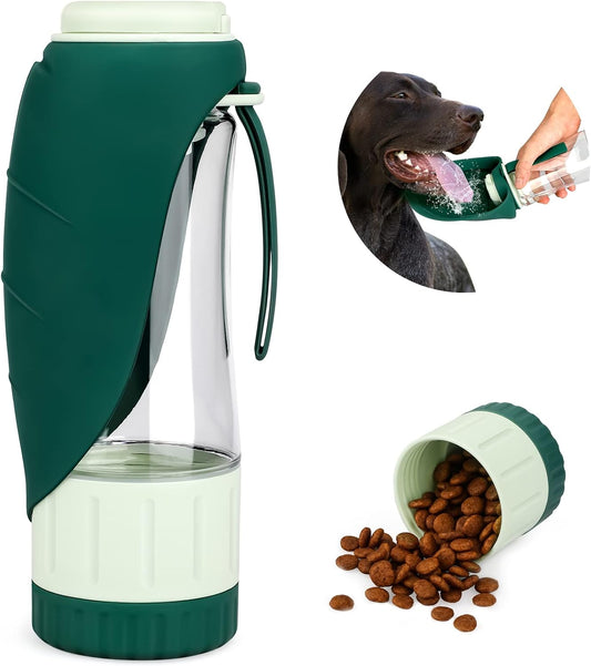 TIOVERY Upgraded Dog Water Bottle, Portable Dog Cat Puppy Pet Water Dispenser Feeder with Drinking Cup and Food Container Leak Proof for Outdoor Walking, Travel, Hiking 12OZ