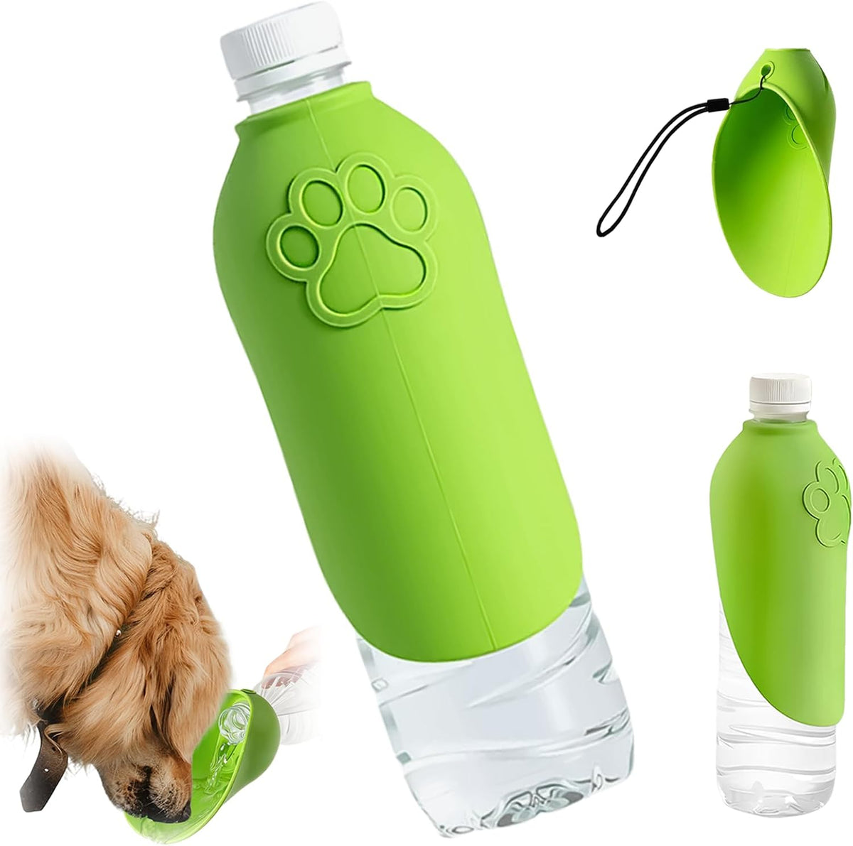 Dog Portable Water Bottle,Foldable Dog Water Bowl for Walks，Green