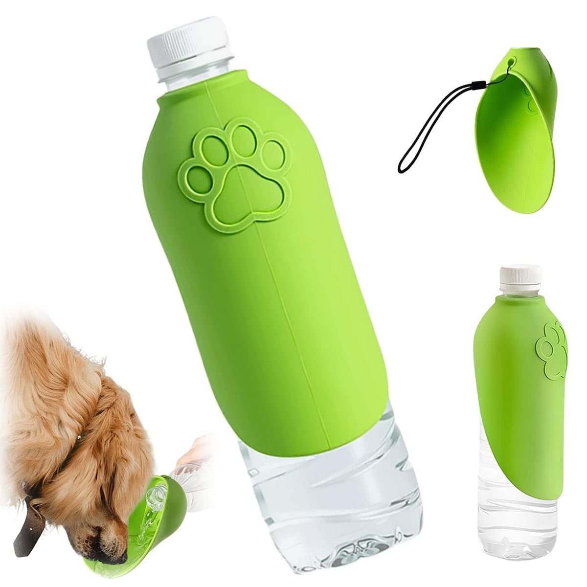Dog Portable Water Bottle,Foldable Dog Water Bowl for Walks，Green