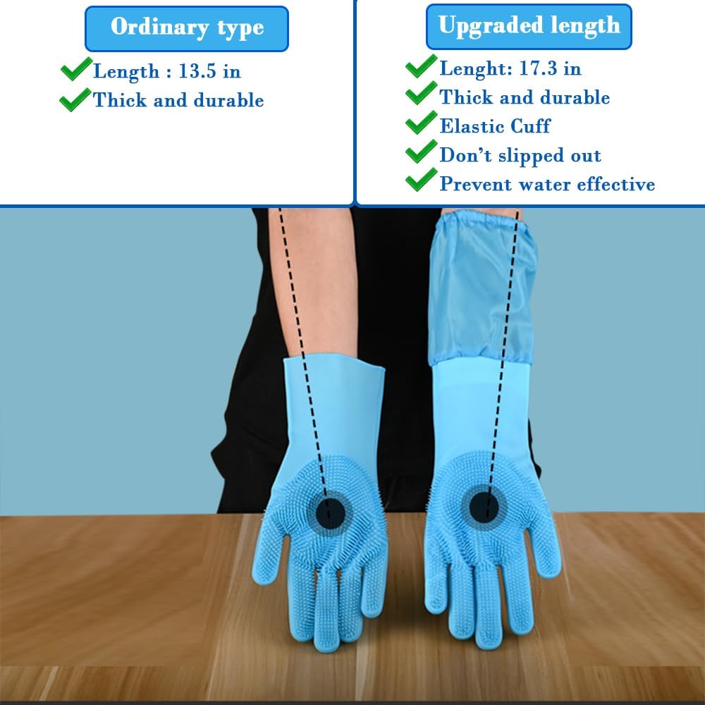 Pet Grooming Gloves Pet Hair Remover Cat, Dog Washing Gloves Silicone Heat Resistant Cleaning Gloves with High-Density Teeth Grooming Gloves for Dogs, Cats, Horses, Rabbits (1 Pair - Blue)