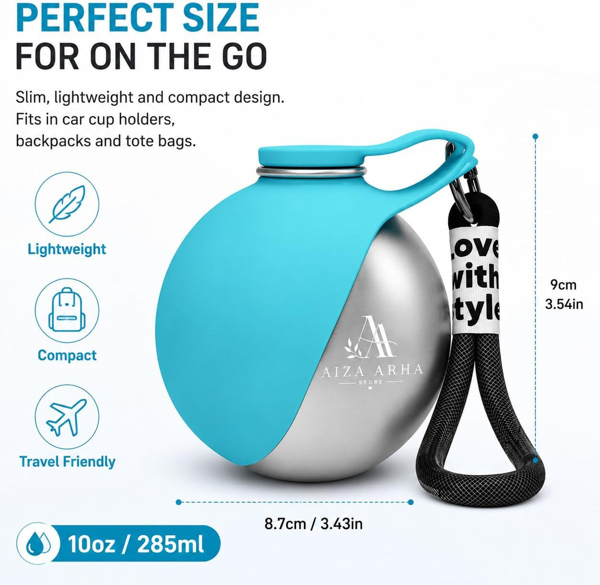 2 in 1 Portable Tumbler for Dogs, 2026 New 10oz Stainless Steel Dog Water Bottle with Silicone Foldable Bowl, Leak-Proof Portable Small Dog Water Bottle for Walking, Hiking & Travel (Blue)