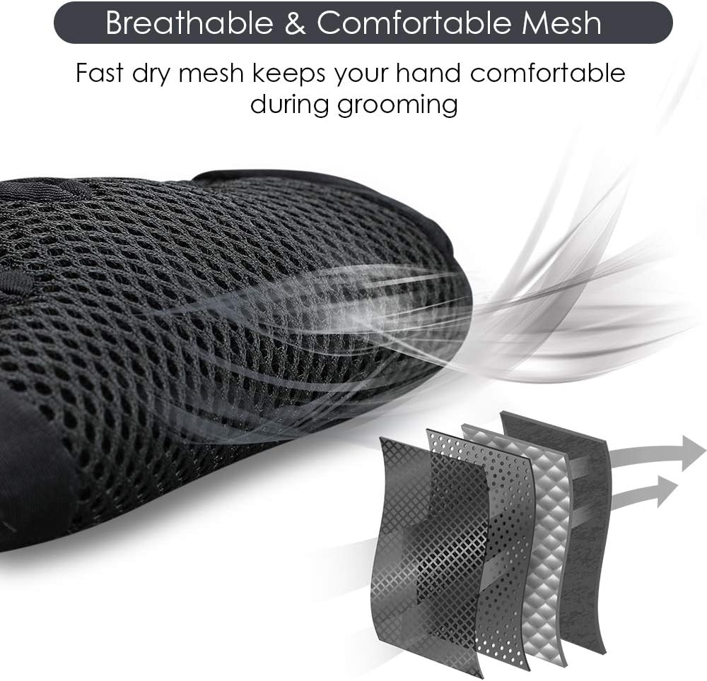 Pet Hair Removal Glove with 255 Silicone Tips for Dogs & Cats, 1 Pair Black