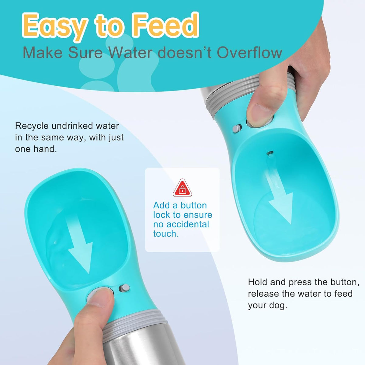 Portable Dog Water Bottle, 14 OZ Stainless Steel Pet Water Dispenser