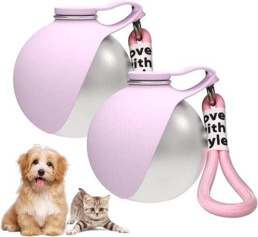 2 in 1 Portable Dog Water Bottle, 10oz Stainless Steel Leak Proof Pet Water Bottle with Foldable Silicone Bowl, Outdoor Travel Water Bottle for Dogs Walking Hiking Camping, 2 Pack Pink