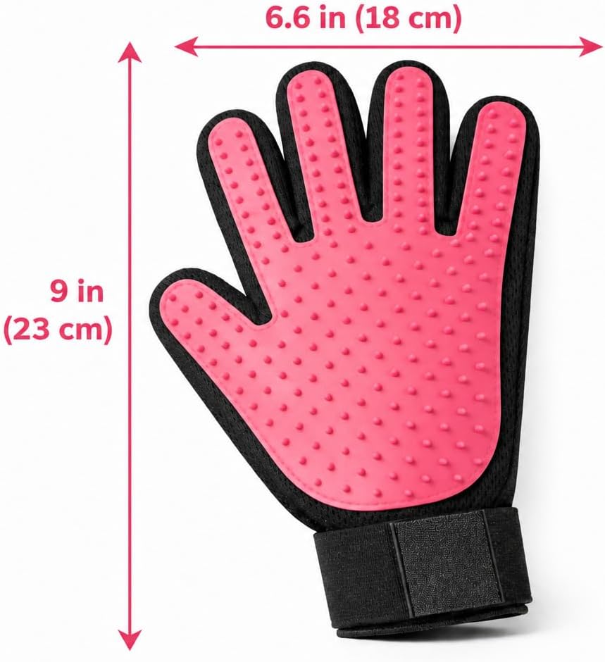 Pet Grooming Glove for Dogs and Cats, Deshedding Hair Remover Brush Mitt with Silicone Tips, Gentle Massage Tool, 1 Pair (Left and Right Hand) (Pink)