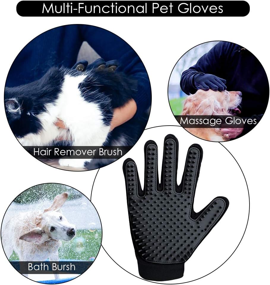 Pet Hair Removal Glove with 255 Silicone Tips for Dogs & Cats, 1 Pair Black
