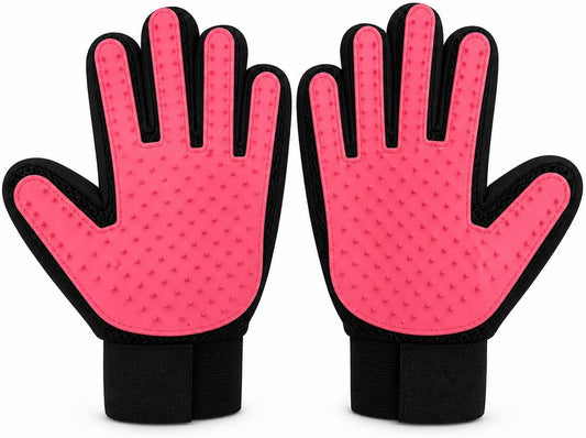 Pet Grooming Glove for Dogs and Cats, Deshedding Hair Remover Brush Mitt with Silicone Tips, Gentle Massage Tool, 1 Pair (Left and Right Hand) (Pink)
