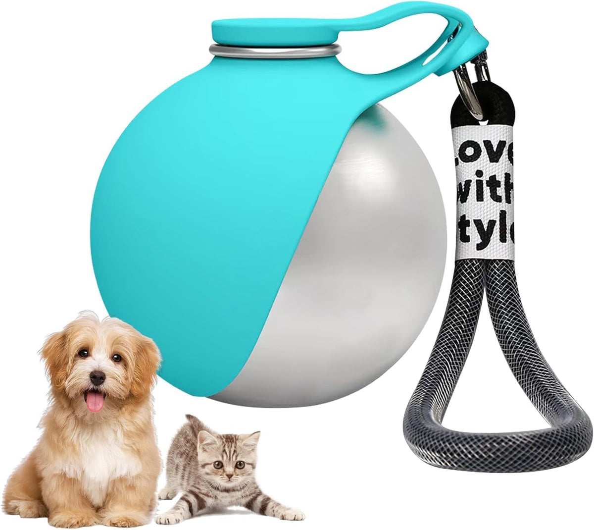 2 in 1 Portable Dog Water Bottle, 10oz Stainless Steel Leak Proof Pet Water Bottle with Foldable Silicone Bowl, Outdoor Travel Water Bottle for Dogs Walking Hiking Camping, 2 Pack Pink
