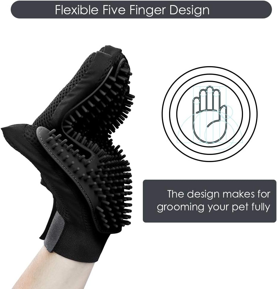 Pet Hair Removal Glove with 255 Silicone Tips for Dogs & Cats, 1 Pair Black