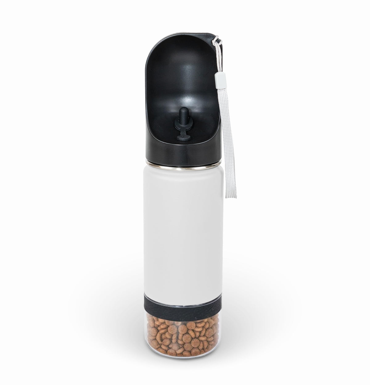 Mon Chateau 14oz Portable Dog Water Bottle with 4 oz Snack Storage, Double Walled Stainless Steel Body, Leak-Proof, Dishwasher Safe Pet Travel Bottle for Dogs, Cats & Outdoor Use, White