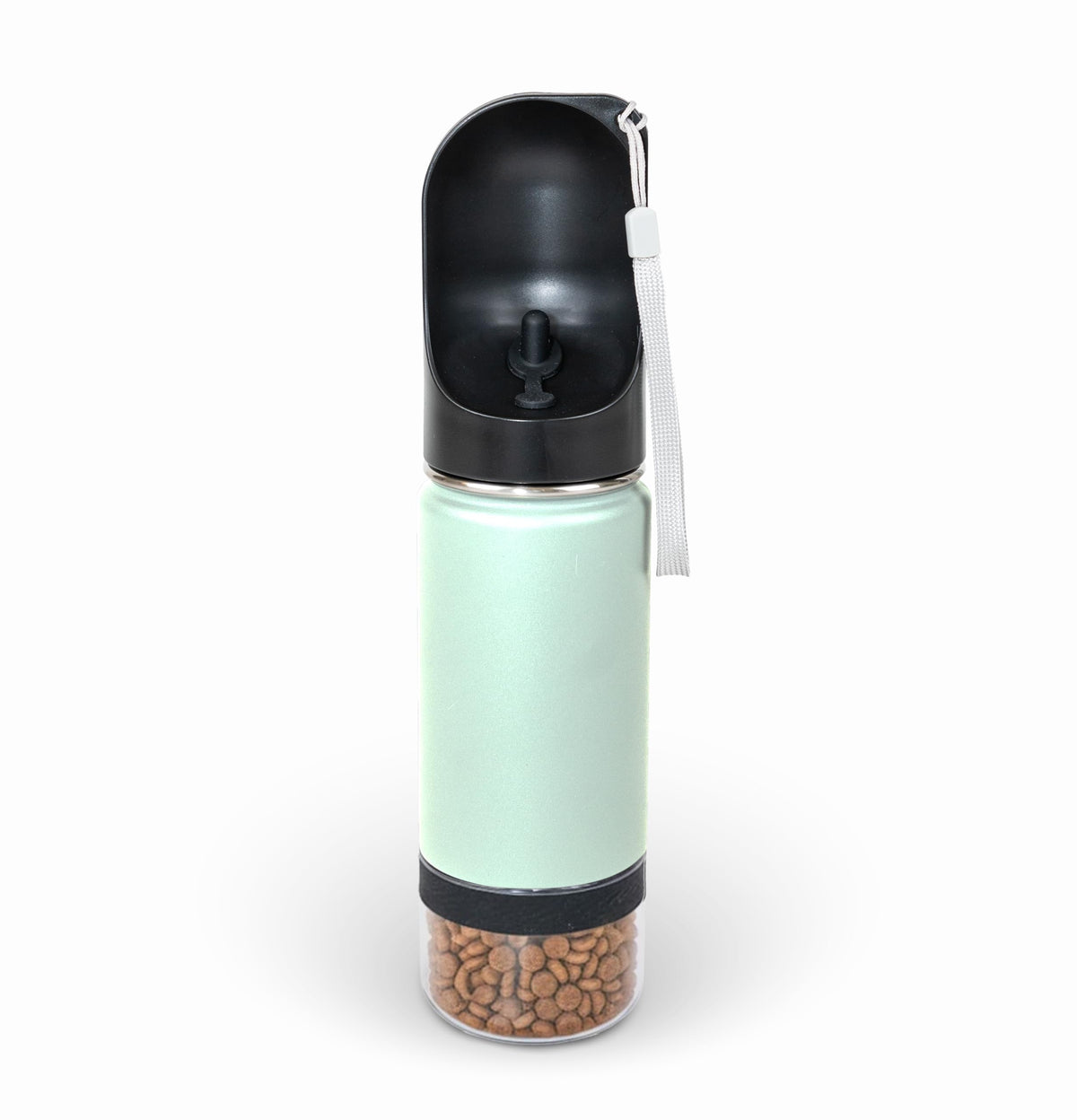 Mon Chateau 14oz Portable Dog Water Bottle with 4 oz Snack Storage, Double Walled Stainless Steel Body, Leak-Proof, Dishwasher Safe Pet Travel Bottle for Dogs, Cats & Outdoor Use, White