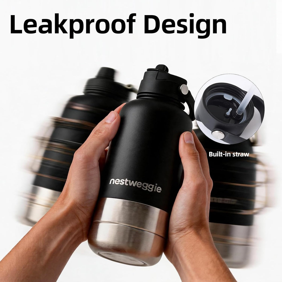 32oz Dog Water Bottle with Detachable 3.5oz Stainless Steel Bowl, Insulated Pet Travel Bottle, Leakproof Portable Dog Hydration Bottle for Walking Hiking Camping, 24H Cold /12H Hot(Black)