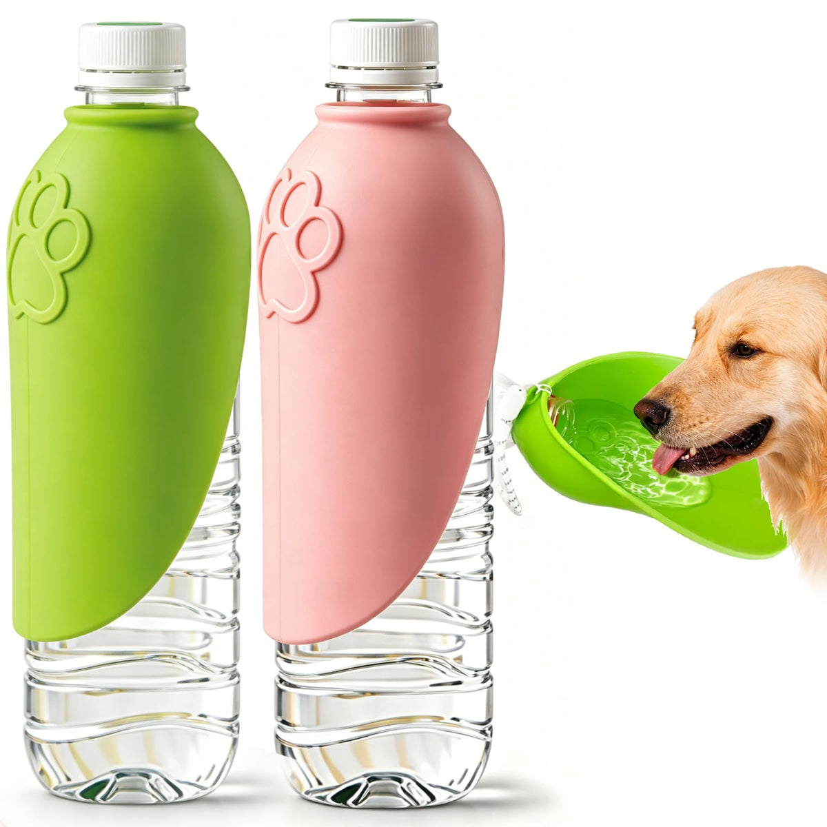 Portable Dog Water Bottle Attachment, Foldable Dog Water Bowl for Walks